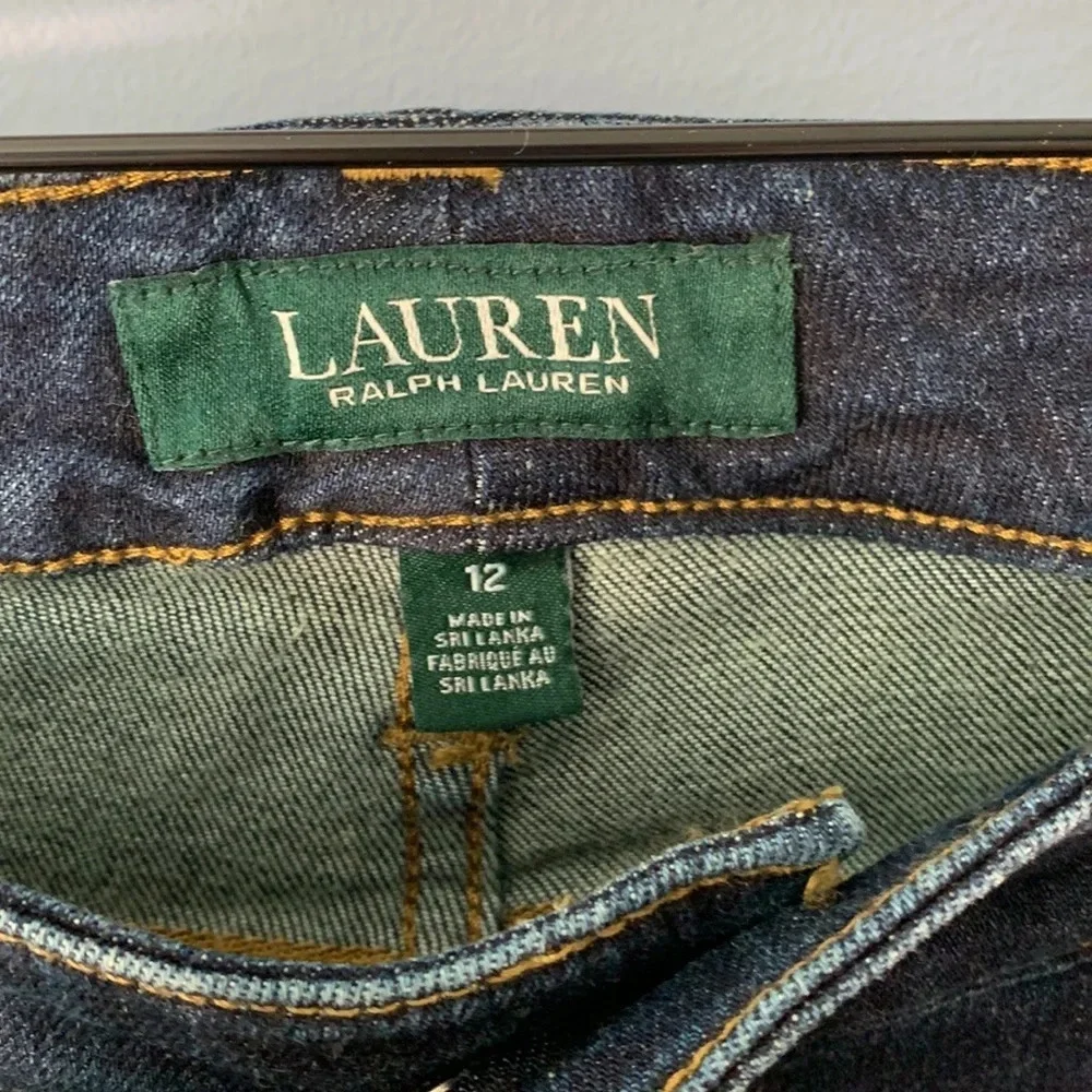 Laren Ralph Lauren gold red embroidered soutache cuff medium wash jeans size 12
